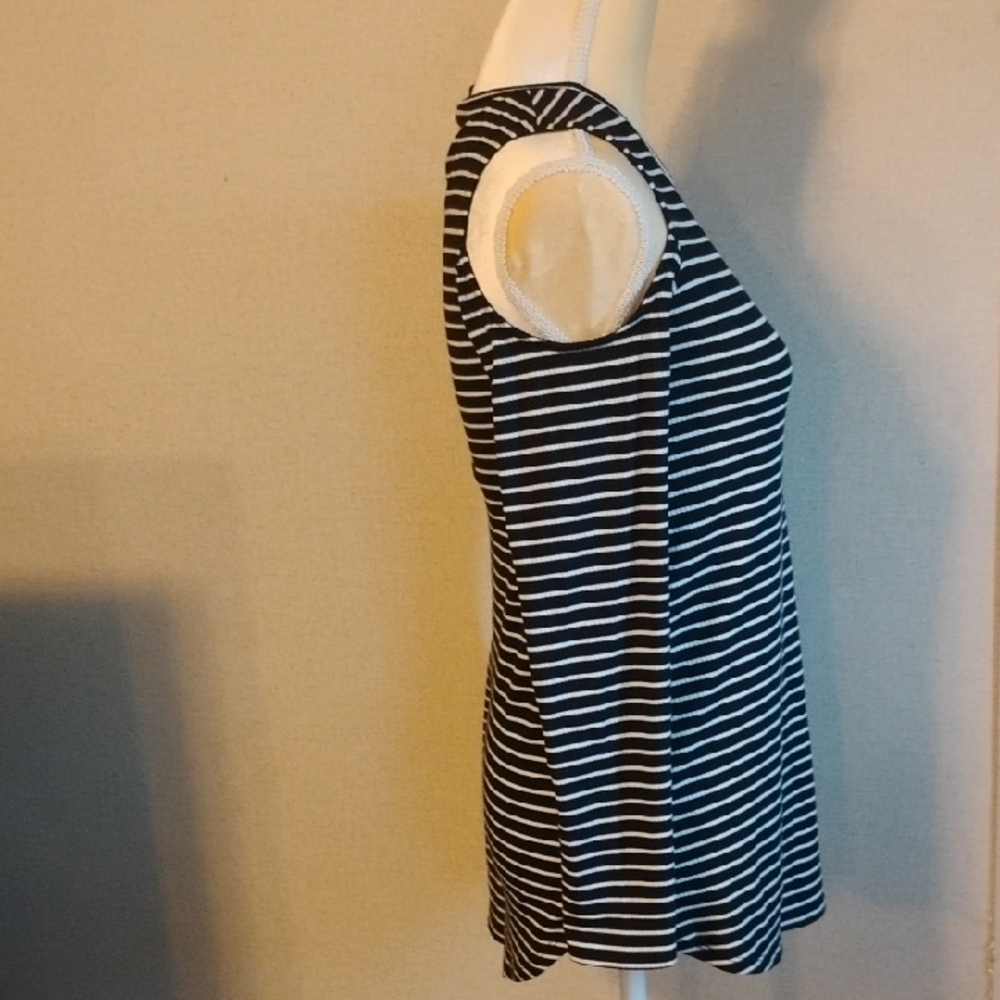5/$15 XS Apt. 9 Black and White Striped Long Sleeve Top With Cut out Shoulders. - Picture 2 of 5
